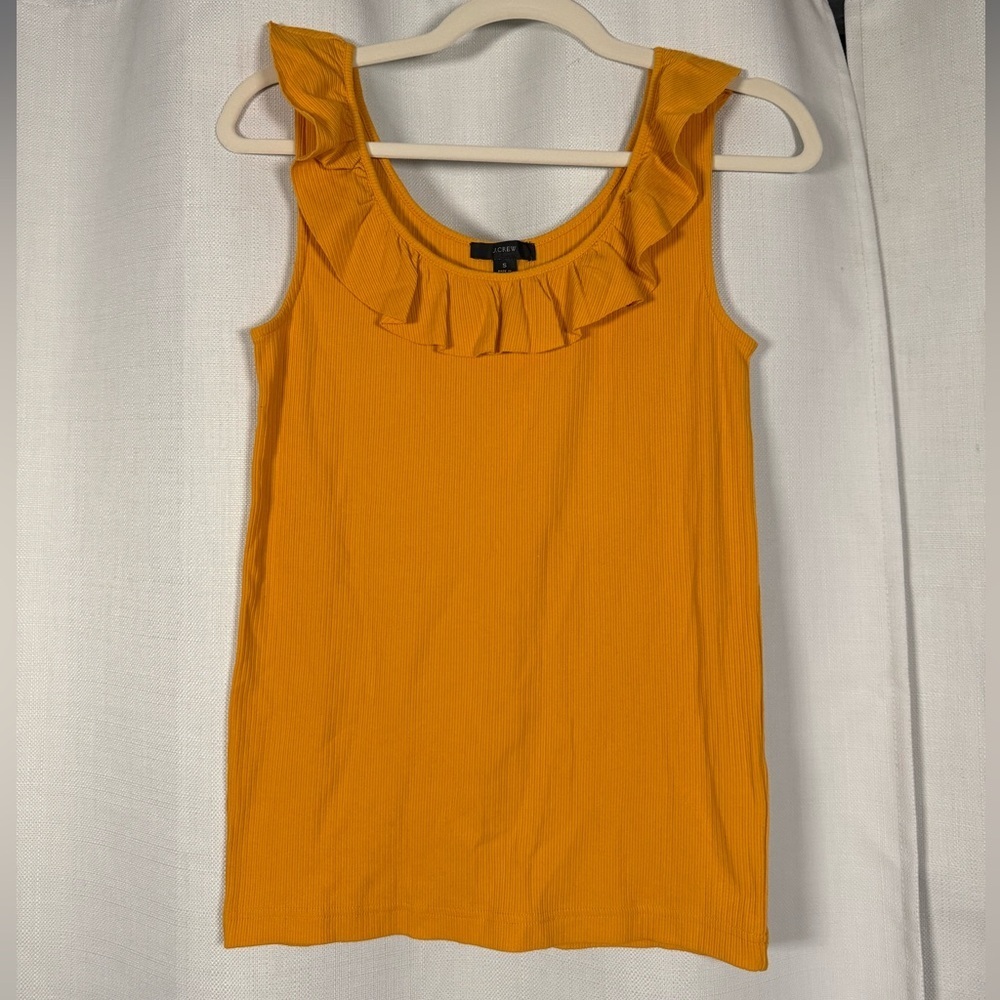 J Crew Ribbed Ruffle Tank Top in Marigold Yellow Orange Size Small - Picture 3 of 6